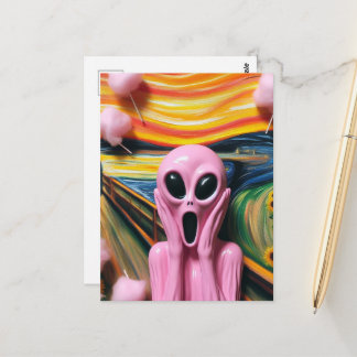 Screaming Pink Alien Cotton Candy Art Parody Postcard