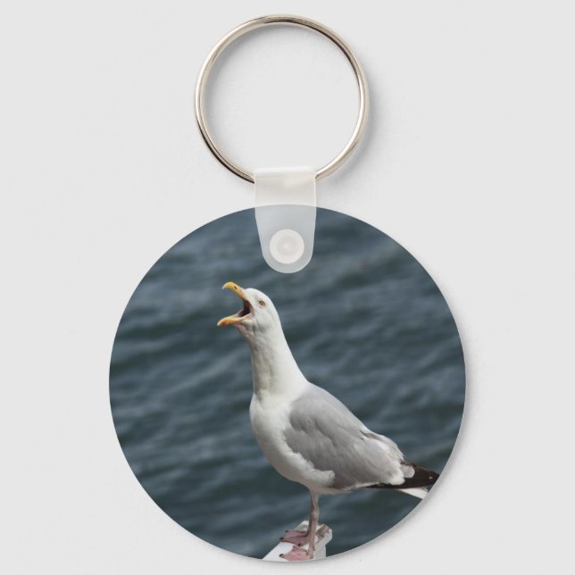 screaming seagull singing love songs key ring (Front)