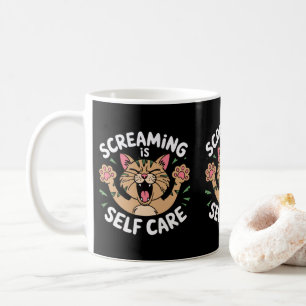 Screaming Self Care Funny Cat Owners Cat Mom Dads Coffee Mug