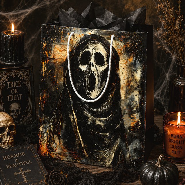 Screaming Skull Hooded Skeleton Horror Halloween Medium Gift Bag (Creator Uploaded)