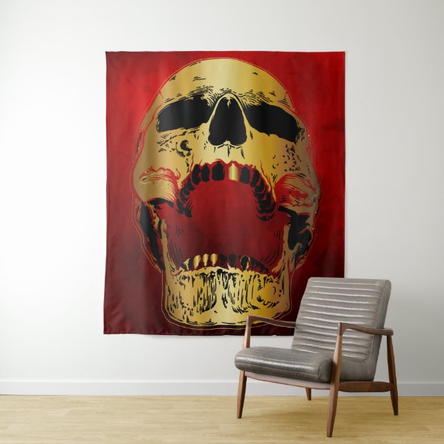 Screaming Skull on Red - Skulls Tapestry (In Situ)