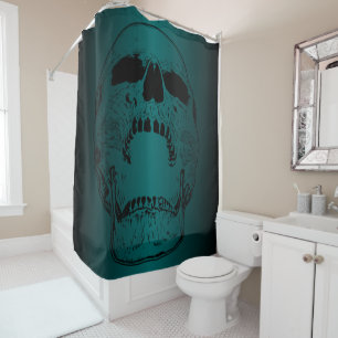 Screaming Skull- Teal and Black Skull Shower Curtain