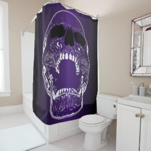 Screaming Skull- White and Purple Skull Shower Curtain