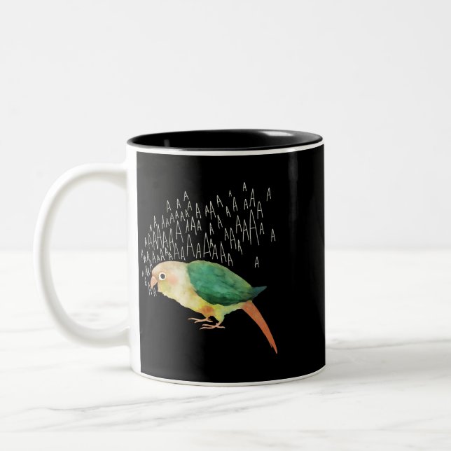 Screaming Turquoise Pineapple Green Cheek Conure Two-Tone Coffee Mug (Left)