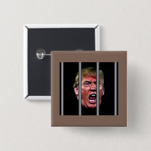 Screaming Whining Trump Head Behind Prison Bars 15 Cm Square Badge
