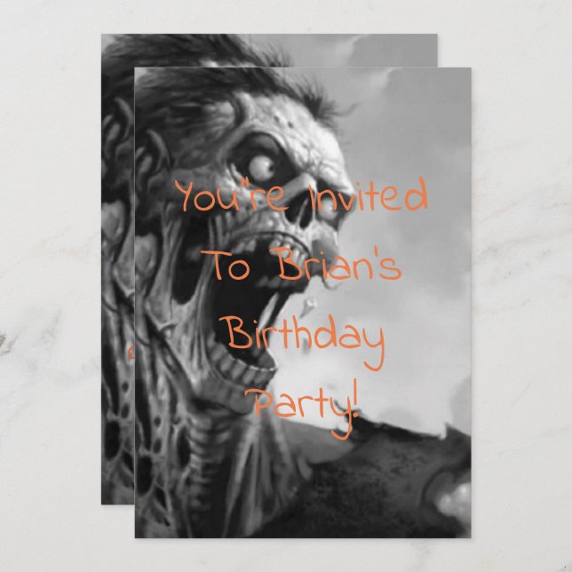 screaming zombie birthday invitation (Front/Back)