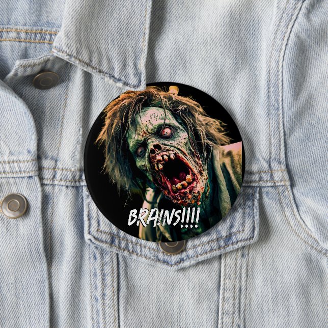 Screaming Zombie Brains 10 Cm Round Badge (In Situ)