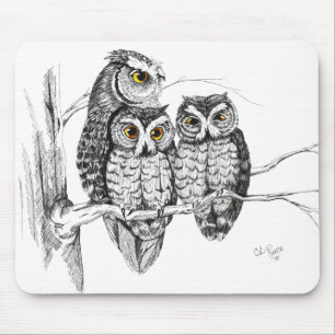 Screech Owl Family Mousepad