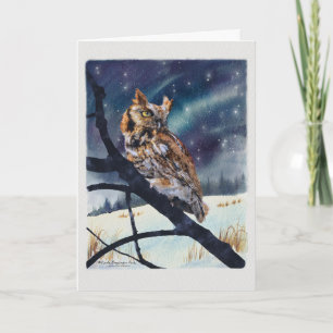 Screech Owl Winter Night Holiday Card