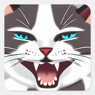 Screeching Blue Eyed Cat Square Sticker
