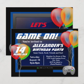 Screen Balloons Video Game Gaming Birthday Party I Invitation