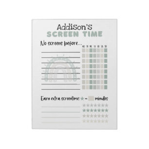 Screen time chart on tear-away notepad, with name notepad