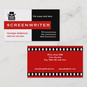 Screenwriter black, white, red eye-catching business card