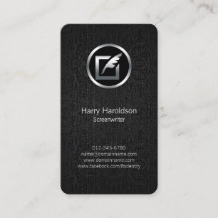 Screenwriter Quill Icon Black Grunge Business Card
