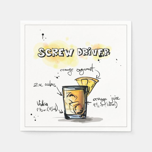 Screw Driver Drink Recipe Cocktail Napkin (Front)