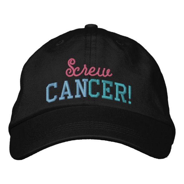 Screw Thyroid Cancer Pink/Blue/Teal Letters Embroidered Hat (Front)