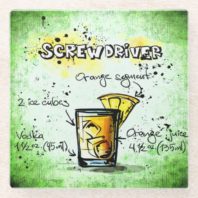 Screwdriver Drink Recipe Glass Coaster (Front)