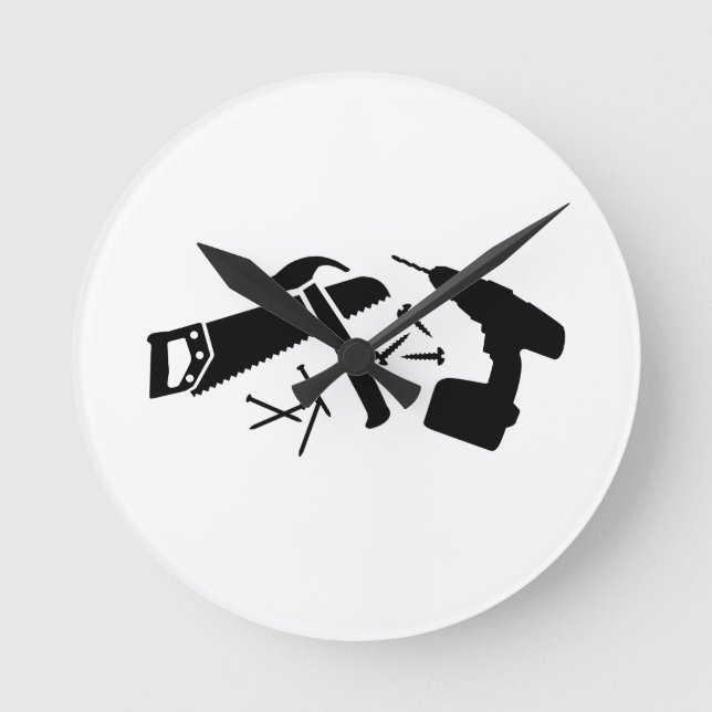 Screwdriver hammer nails saw round clock (Front)