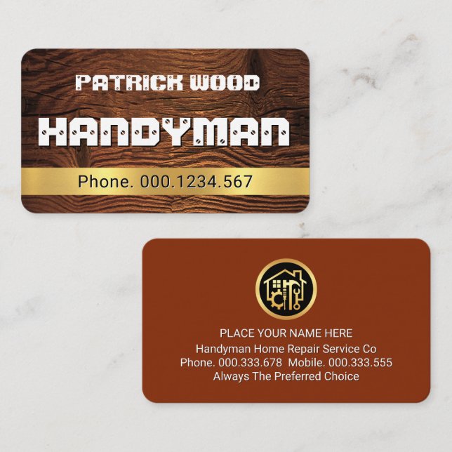 Screwed Handyman Name On Wood Business Card (Front/Back)
