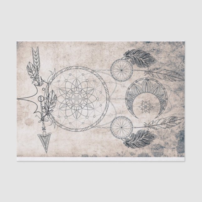 Scribble arrow mandala distressed moon sketch tissue paper (Front)