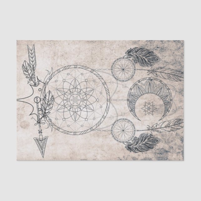 Scribble arrow mandala distressed moon sketch tissue paper (Front)
