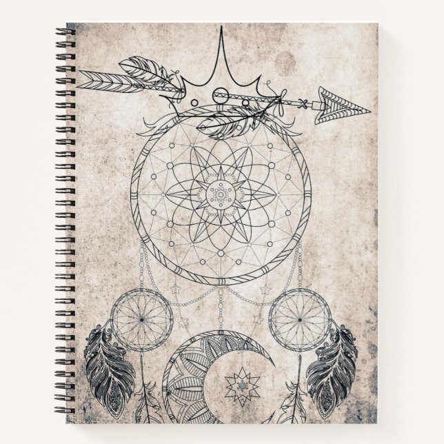 Scribble arrow mandala moon dreamcatcher feathers notebook (Front)