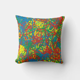 Scribble Art Messy Graffiti Green Blue Red Yellow Cushion
