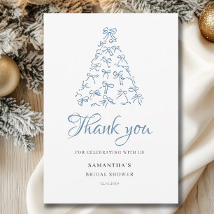 Scribble Blue Bow Christmas Tree Bridal Shower Thank You Card