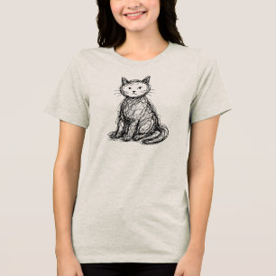 Scribble Cat Abstract Sketch Minimalist Cat Art Tri-Blend Shirt