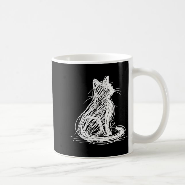 Scribble Cat Minimal Line Art Japanese  Coffee Mug (Right)