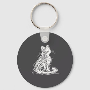 Scribble Cat Minimal Line Art Japanese  Key Ring