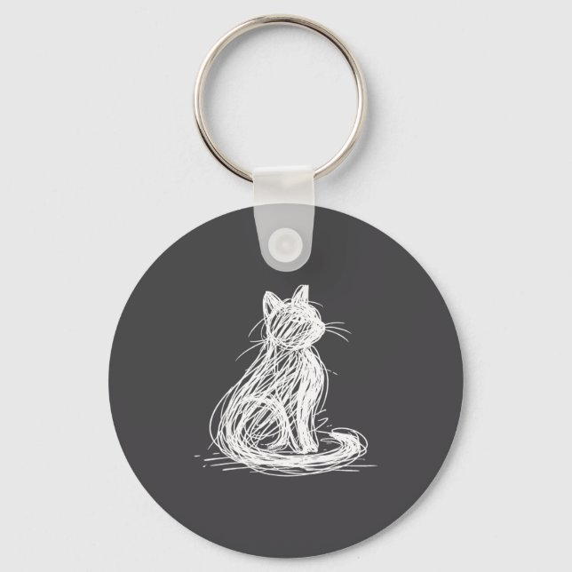 Scribble Cat Minimal Line Art Japanese  Key Ring (Front)