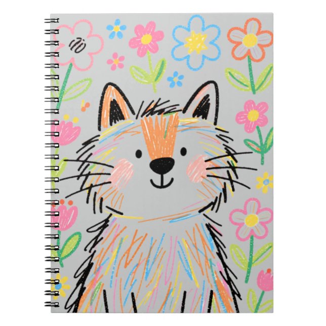  Scribble Cat Notebook Gray (Front)