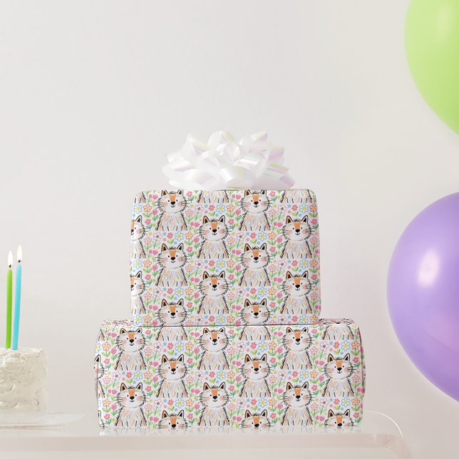 Scribble Cat Wrapping Paper White (Party Gifts)