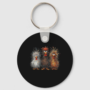 Scribble Chicken Trio Wild Hair Funny Crazy Chicke Key Ring
