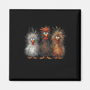 Scribble Chicken Trio Wild Hair Funny Crazy Chicke Magnet