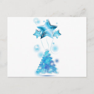 Scribble Christmas Tree with stars balloons Holiday Postcard