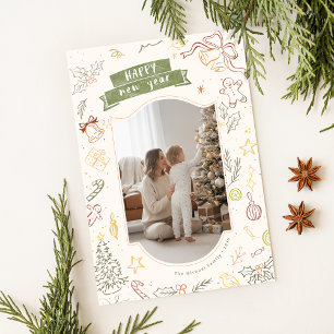 Scribble Doodle Whimsical Family Christmas Photo Holiday Card