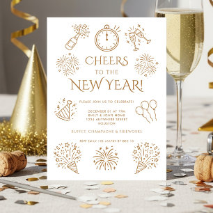 Scribble Doodles Gold Cheers to New Year Party Invitation