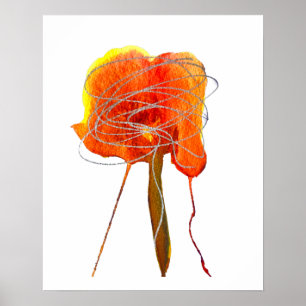 Scribble flower abstract watercolor red floral poster