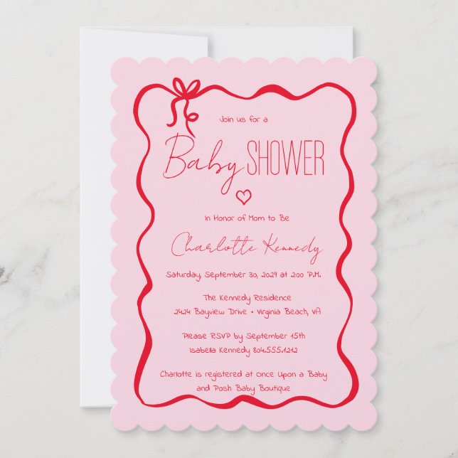 Scribble  Hand Drawn Doodle Bow Baby Shower Invitation (Front)