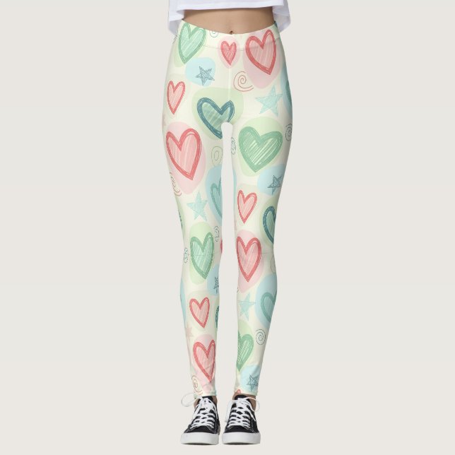 Scribble Hearts & Stars Leggings (Front)