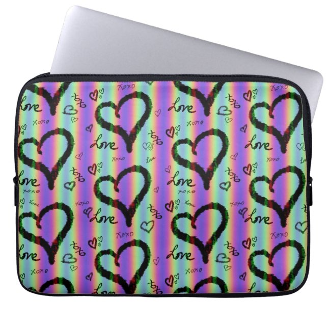 Scribble Love Xoxo Heart Stripe Electronics Bag (Front)