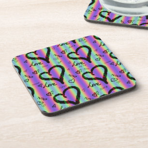 Scribble Love Xoxo Heart Stripe Plastic Coaster