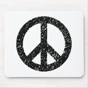 Scribble Stencilled Peace Symbol - Black on White Mouse Pad