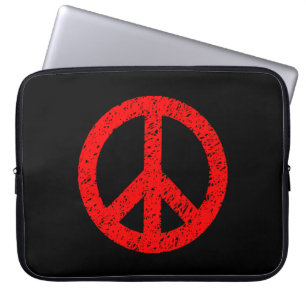 Scribble Stencilled Peace Symbol - Red on Black Laptop Sleeve