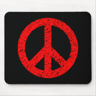 Scribble Stencilled Peace Symbol - Red on Black Mouse Pad
