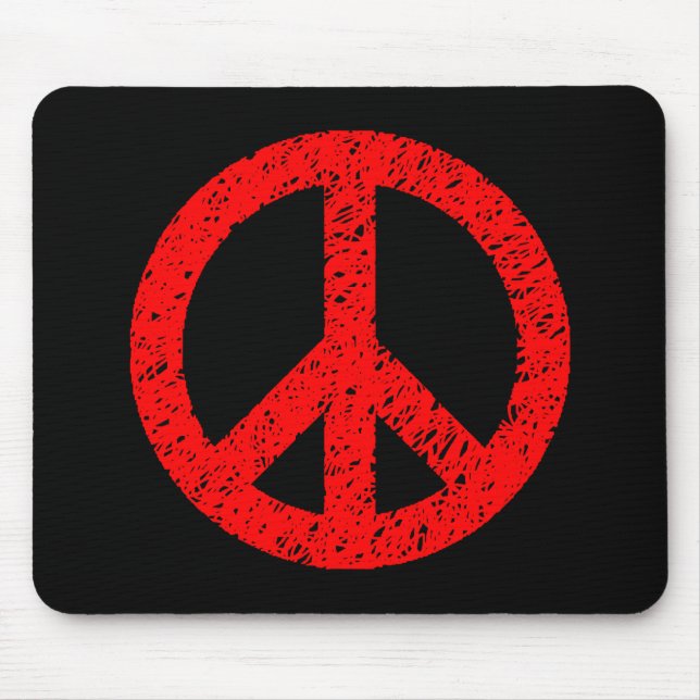 Scribble Stencilled Peace Symbol - Red on Black Mouse Pad (Front)
