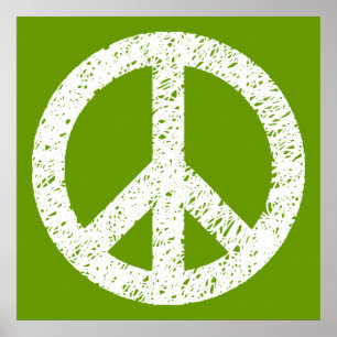 Scribble Stencilled Peace Symbol - White on Avocad Poster