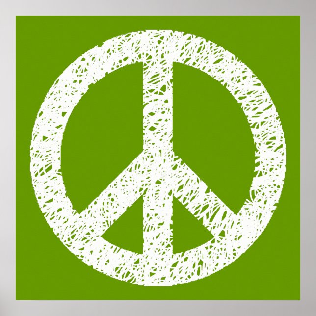 Scribble Stencilled Peace Symbol - White on Avocad Poster (Front)